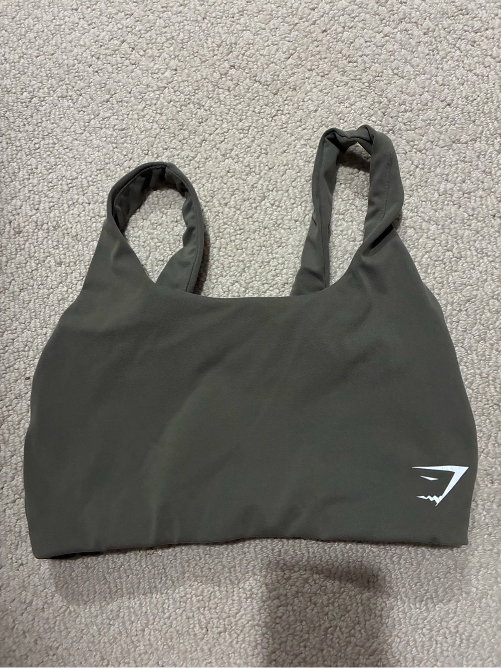 Gymshark Olive Green Sports Bra — Minimalist Scoop Neck Crop